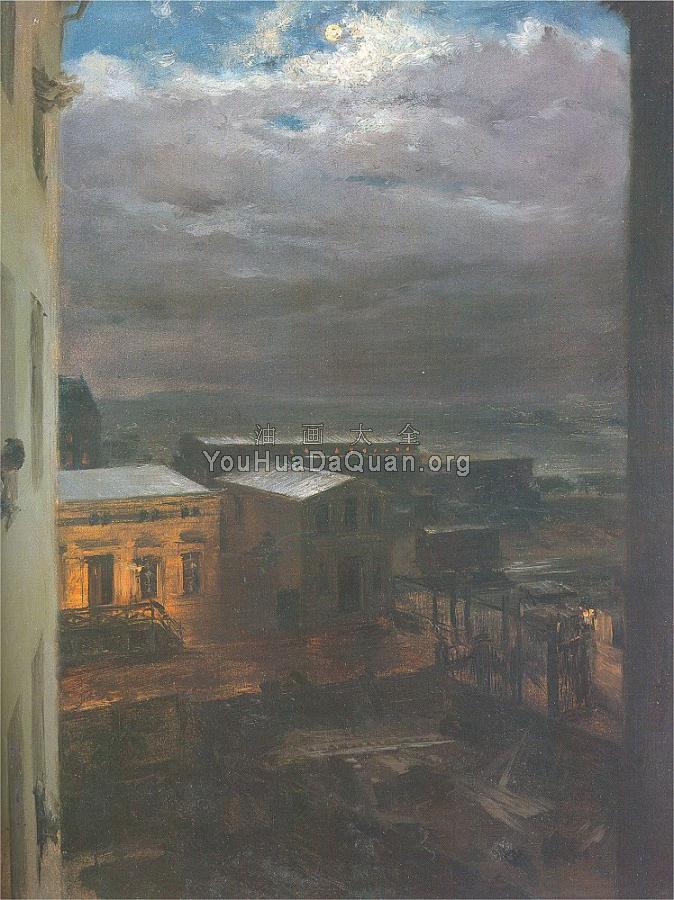 The Anhalter Railway Station by Moonlight - 阿道夫·冯·门采尔